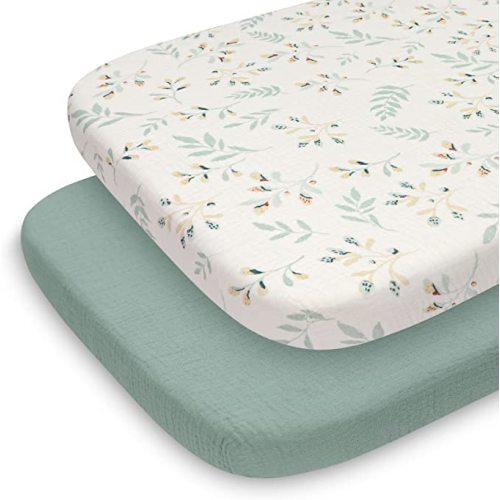 Blissful Diary Muslin Bassinet Sheets (2 Pack) - Roman Green & Leaf
