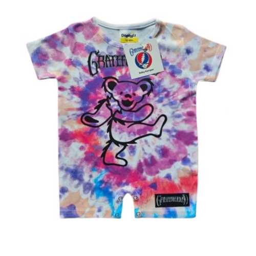 Officially Licensed Grateful Dead Baby Romper Tie Dye Dancing Bear Design, Infant and Toddler, Extra Soft, Baby Clothes 6-12 months