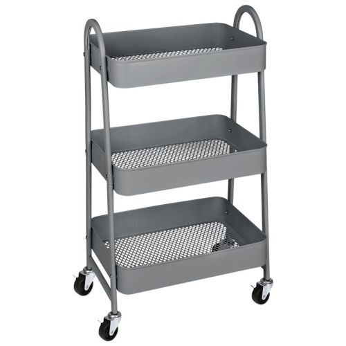 JIONJOY 3 Tier Utility Rolling Cart, Premium Metal Mobile Storage Cart with Lockable Wheels, Ultimate Organizer for Every Room in the House - Grey