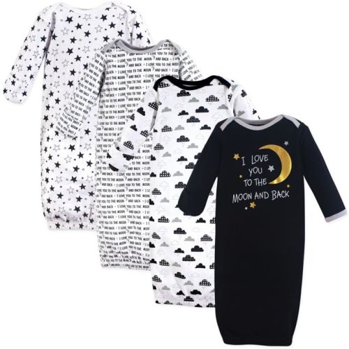 Hudson Baby® Size 0-6M 4-Pack Moon and Back Gowns