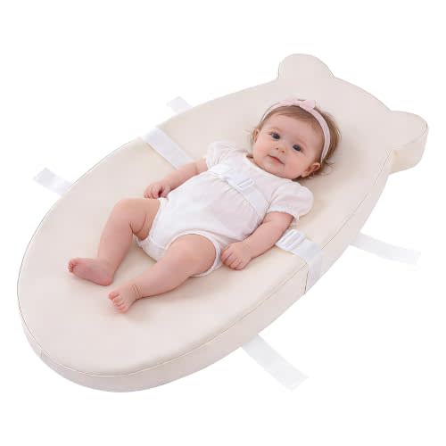 Baby Changing Pad, Soft Diaper Changing Mat with Waterproof & Wipeable PU Cover, Contoured Diaper Changing Pad with Non-Slip Safety Belt for Dresser,Table,Bed, Portable and Lightweight, Beige