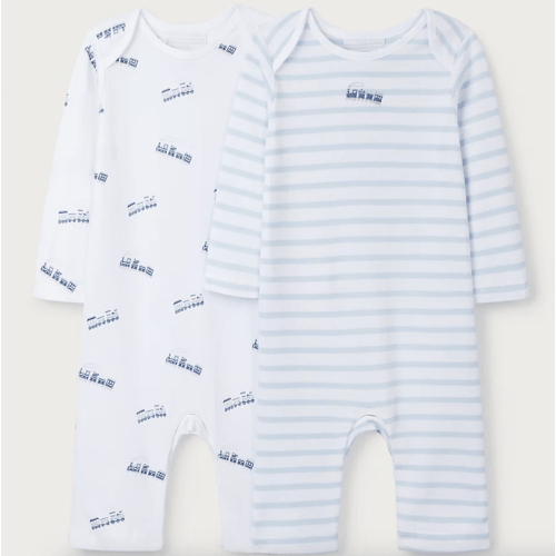 Organic Cotton Train Sleepsuits – Set of 2 (0–9mths) | Baby Sleepwe...