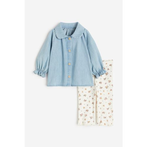 2-piece Cotton Set, Light denim blue/floral