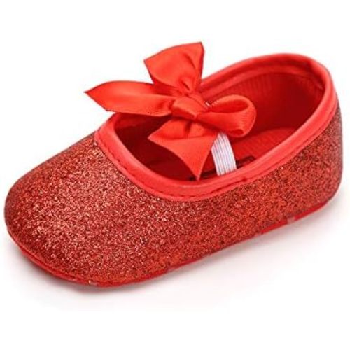 myppgg Baby Girls Mary Jane Flats Sparkly Bowknot Princess Dress Crib Shoes Non-Slip for Toddler First Walkers