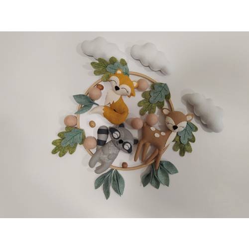 Woodland Baby Mobile: Handmade Felt Fox, Deer, Raccoon