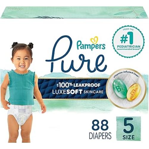 Pampers Baby Diapers - Pure Protection - Size 5, 88 Count, for up to 100% Leakproof, Premium Plant-based Skin Protection