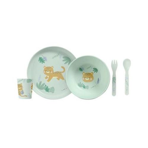 SARO “Jungle Cheetahs” 5-Piece Kids Feeding Set - Mint: Toddler Dinnerware for Self-Feeding Development
