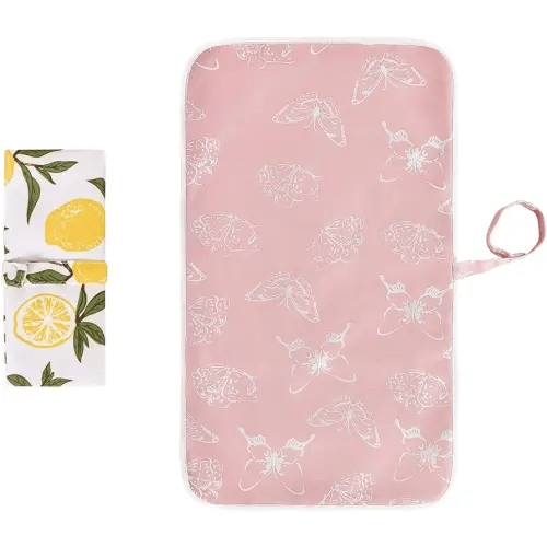 Foldable Baby Changing Mat 2 Pack, Diaper Changing Pad Waterproof Travel Diaper Mat Infant Urinal Pad Baby Changing Kit for Home Travel Outside. (Pink+Yellow)