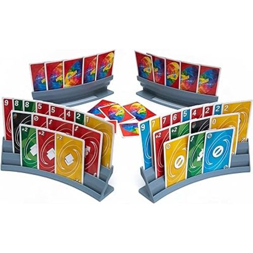 BORICO Card Holders for Playing Cards - 4 Pack Playing Card Holder for Kids and Adults,Stackable Storage Game Card Tray for Arthritis Patients with a Travel Pouch (Gray)