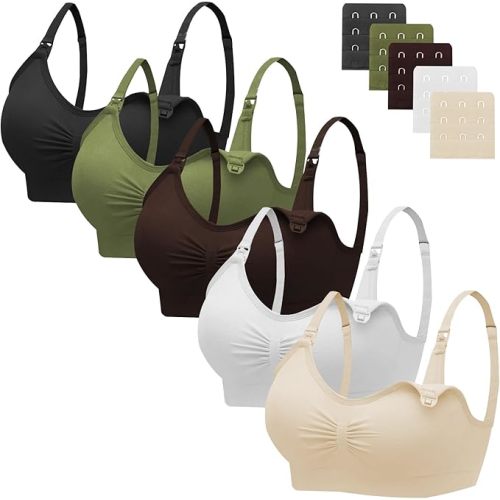 Angelhood Nursing Bra 5 Pack Womens Maternity Breastfeeding Seamless Wireless Sleep Bra with Extenders