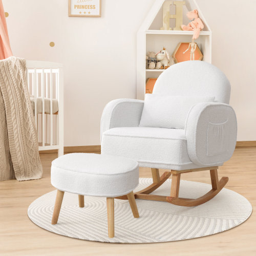 Isabelle & Max™ Upholstered Teddy Rocking Chair With Ottoman & Reviews | Wayfair