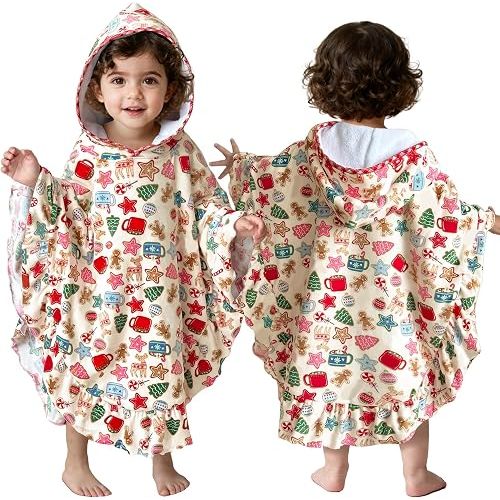VOOVA & MOVAS Infant Hooded Towel Poncho with Ruffle Trim (0-2Years) | Soft 100% Cotton | Absorbent Thick Towel for Bath, Swim, Beach | Cozy, Gingersnap