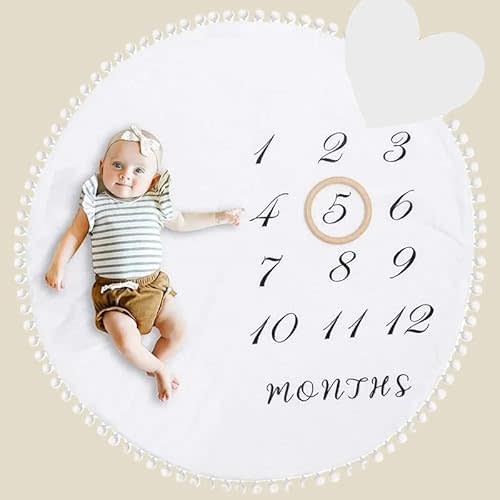 Flannel Round Rug Play Mat Large Growing Newborn Unisex Circle Monthly Baby Milestone Blanket