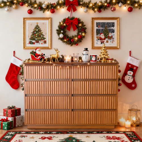 UPGO 8-Drawer Dresser 52"W Double Dresser With Waveform Fluted Panel