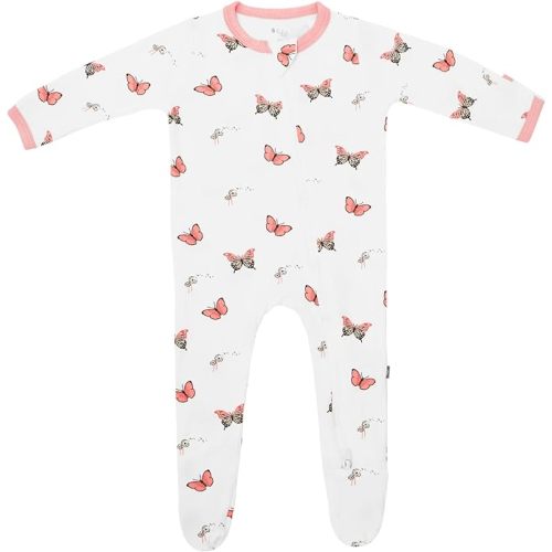 KYTE BABY Unisex Zipper Closure Footies, Rayon Made From Bamboo, 0-24 Months - 3-6 Months - Butterfly
