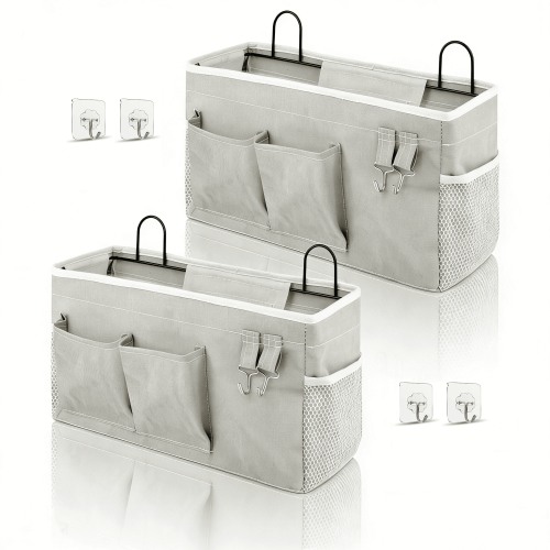 Bevtee Wall Hanging Storage Bag, 2pcs Fabric Large Pockets Organizer, Wall Organizer, Grey