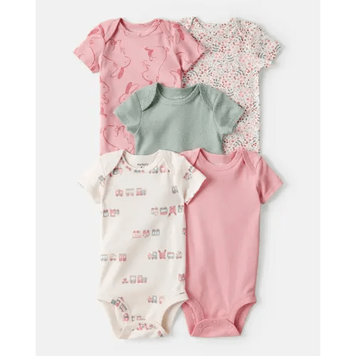 Baby Girl 5-Pack Train Floral Multipack Bodysuits - Green/Pink | Carter's