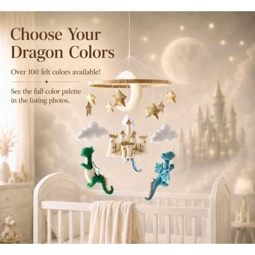 Dragon castle baby crib mobile, fantasy storybook nursery decor, newborn gift