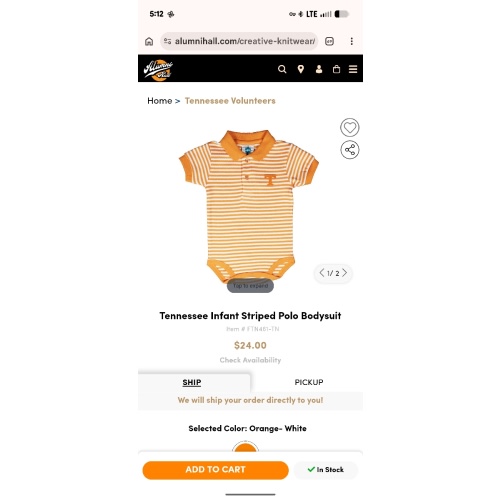 Vols | Tennessee Infant Striped Polo Bodysuit | Alumni Hall