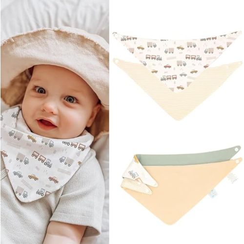 All4Ella Reversible Bandana and Teether Bibs for Baby Boys & Girls - 100% Cotton Bibs Absorbent, Durable and Easy to Clean