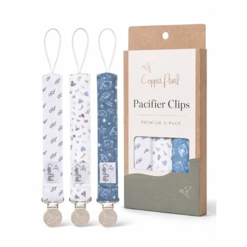 Copper Pearl 3-Pack Pacifier Holders: Premium Knit Binky Clips for Baby Girls and Boys - Stylish Stainless Steel Design for Secure No-Drop Attachment - Wizarding World