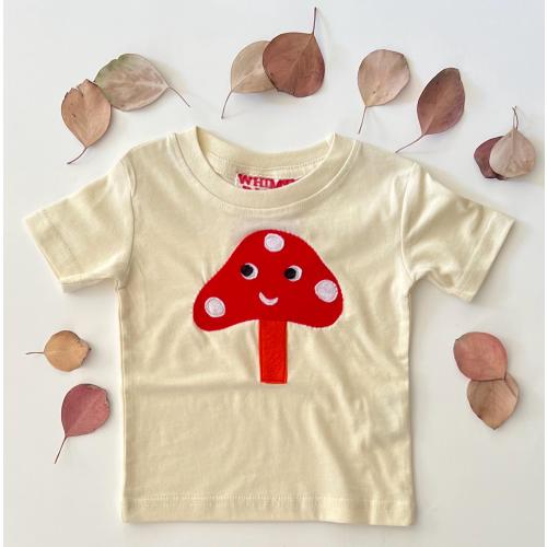 HAPPY MUSHROOM SHIRT-Natural Cotton-Nature Tee-Baby/Toddler Happy Face-Forest Mushroom Top-Unique Playwear-Kids Shroom Shirt-Woodland Gift