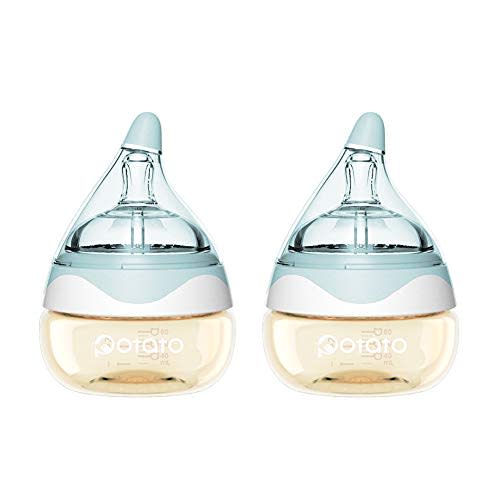 Breast Milk Baby Bottles for Newborn Baby PPSU Anti Colic Infant Bottles Wide Neck Breast-Like Nipple Slow Flow Breastfeeding Toddler Bottles-2pack (2.5oz/pc Blue)