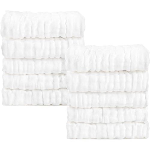 AIDEA Baby Washcloths and Burp Cloths, Absorbent Cotton Muslin Baby Towels, Large Soft Breathable Newborn Essentials for Boys and Girls, Newborn Essentials, White-10 Pack, 10"x10"