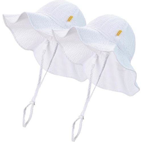 Baby & Toddler Wide Brim Sun Hats UPF 50+ Sun Protection Bucket Cap Cute Adjustable Hat in Seersucker