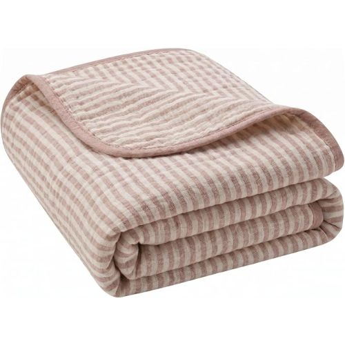 Ultra Soft Muslin Baby Blanket - Organic Cotton Blend (Pink Stripe)