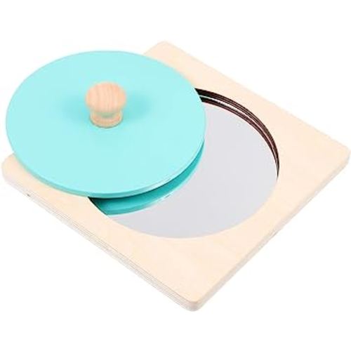 STOBOK Montessori Mirror Toys for Babies Wooden Baby Peekaboo Knob Shape Puzzles Sensory Development Toys for Infant Toddler Mirror Toys, Blue