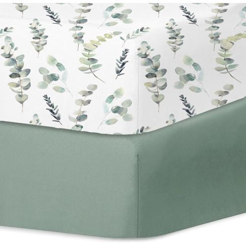 Little Grape Land Crib Sheets for Boys and Girls, 2pk Baby Crib Fitted Sheet for Standard Size Crib and Toddler Mattress, Super Soft Baby Sheet (Leaves & Green)