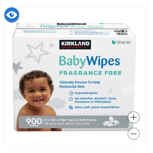 Kirkland Signature Baby Wipes, Fragrance Free, 9 Packs of 100