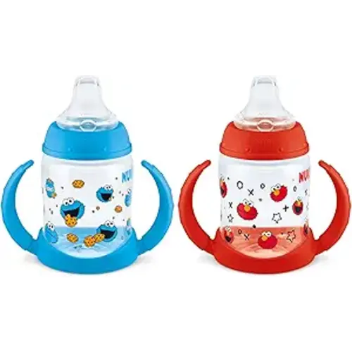 NUK Learner Cup, 5oz, Pack of 2, Sesame Street, Elmo and Cookie Monster – Soft Spout, Easy-Grip Handles, BPA Free, Spill Proof Transition Sippy Cup