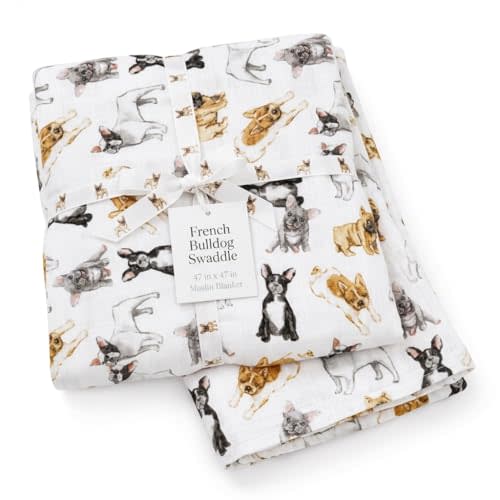 Mud Pie, French Bulldog Print Baby Swaddle Blanket, 47" x 47", Frenchie