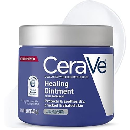CeraVe Healing Ointment, Hydrating Skin Protectant With Petrolatum, Hyaluronic Acid & Ceramides, Face & Body Skin Barrier Repair For Cracked, Chafed, Dry Skin, Fragrance Free & Lanolin Free, 12 Oz