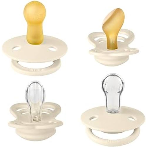 BIBS Pacifiers 6-18 Months | 4-Pack Soothers | BPA-Free Symmetrical Nipple | Made in Denmark | Ivory Try-It Collection