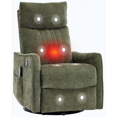 Trustyue Recliner Chair Swivel Rocking with Heat Massage - 360° Manual Recliner, 8-Point Vibrating & Lumbar Heat, Easy Assembly Chair for Living Room (Chenille, Green)