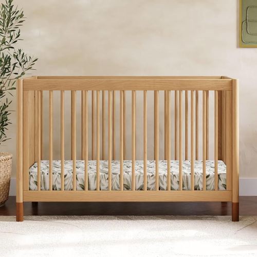 Babyletto Gelato 4-in-1 Convertible Crib with Toddler Bed Conversion in Honey with Vegan Tan Leather Feet, Greenguard Gold Certified
