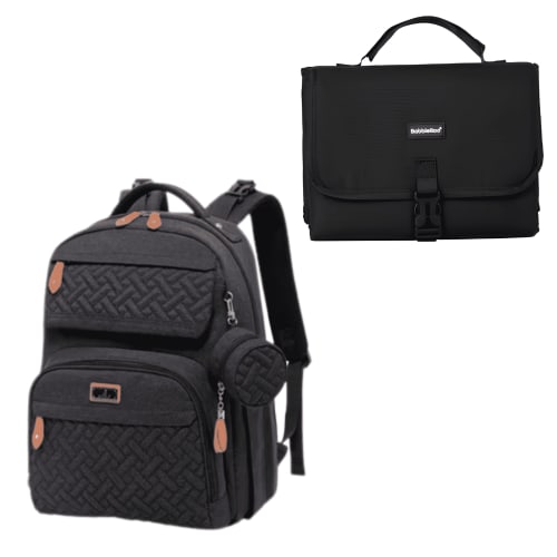 BabbleRoo Travel Diaper Bag Backpack, with Premium Changing Pad Set – Black