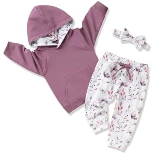 oklady Baby Girl Clothes,Hoodie Tops Floral Pant with Cute Headband Baby Girl Fall Outfits