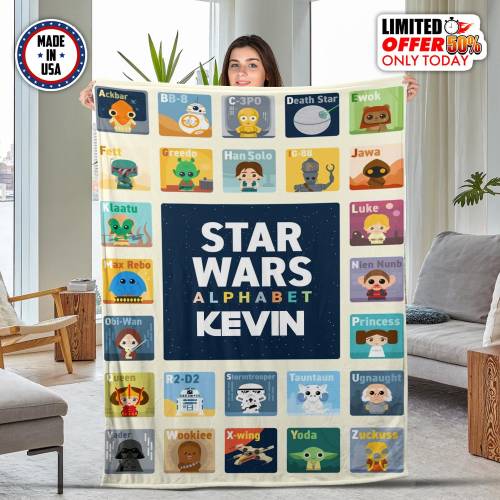 Star War Characters Alphabet Blanket, Personalized Cartoon Blanket, Star War Blanket, Gifts For Kid, Baby Name Blanket,Christmas Gift NET402