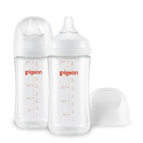 Pigeon PP Nursing Bottle Wide Neck, Anti-Colic, Streamlined Body, Natural Feel, Easy to Clean, 5 Oz (Pack of 4), Includes 4pcs SS Nipples (0m+)