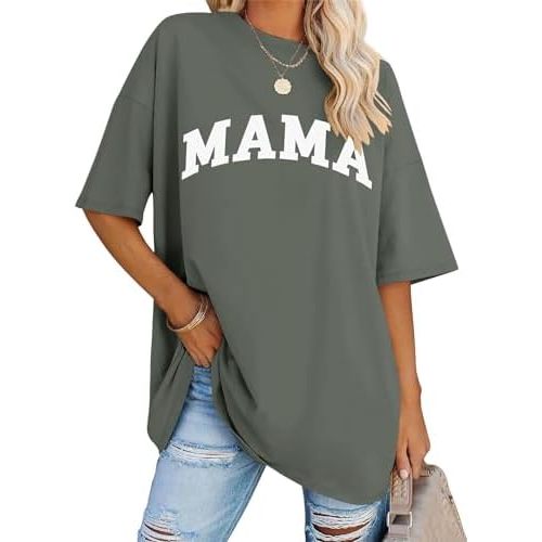 LOMON Oversized T Shirts for Women Short Sleeve Crewneck Summer Tops Loose Casual Mama Shirts Basic Tee