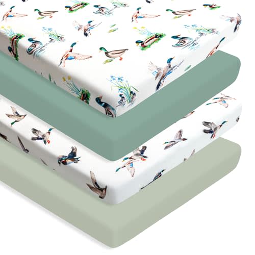 4 Pack Mallard Duck Baby Pack N Play Sheets Neutral Unisex Breathable Fitted Nursery Sheets for Baby Girl or Boys (Pack N Play Sheet)