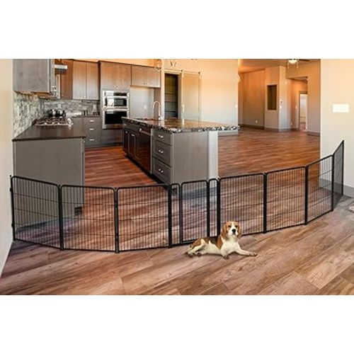 FXW Dog Gate Extra Wide Designed for Indoor Use, Adjustable Width Up to 219-inch Wide (32" H 8 Wire Panels for Small and Medium Dogs), Black