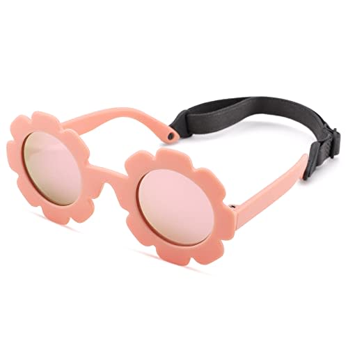 Polarized Baby Sunglasses with Strap – Flexible Flower Shaped Sunglasses for Toddler & Infant Age 0-24 Months
