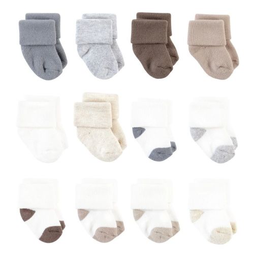 Hudson Baby Basics Infant Baby Cozy Terry Baby Sock 12-Pack, Earth Tone Comfort, 6-12 Months