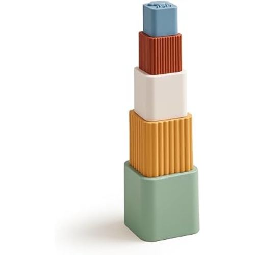 Itzy Ritzy Bathtime Nesting Cups – Set of 5 Stackable Sensory Cups with Textured Design & Drain Holes for Pouring, Stacking & Motor Skill Development – BPA-Free Baby & Toddler Bath Toy (Sage Rainbow)