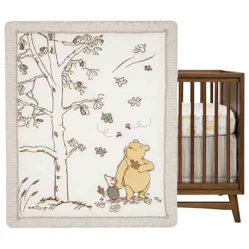Lambs & Ivy Storytime Pooh 3-Piece Crib Bedding Set in Gold, Blue, Brown and White
